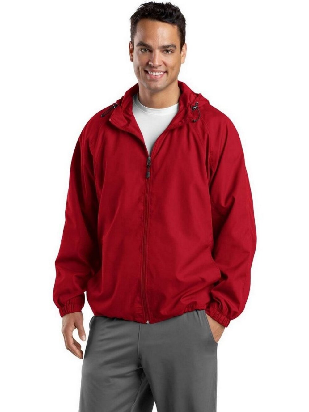 Sport-Tek JST73 Men's Hooded Raglan Jacket - True Red